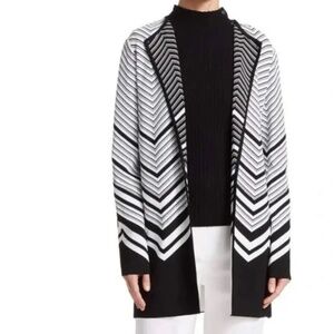 ST. JOHN OPEN CARDIGAN SWEATER CHEVRON Black & White Women's Size 14 Ret $1,195